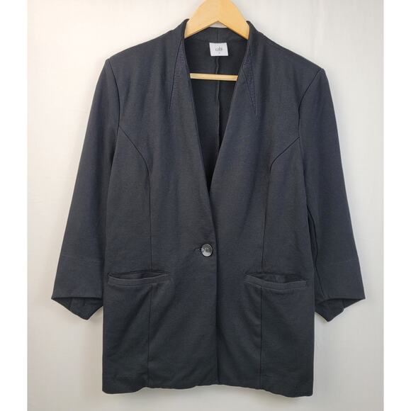 CAbi Jackets & Blazers - Cabi‎ Collarless Blazer Jacket Womens 6 Black Stretch Ponte Knit Casual Office